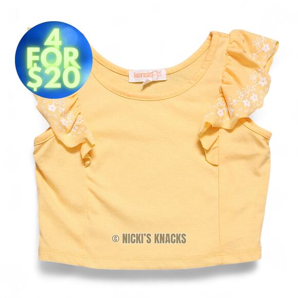 4/$20 - Kensie Girls Flutter Sleeve Yellow Embroidered Crop Top Size 7/8 - Picture 1 of 8